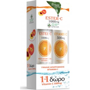 Power Of Nature Ester C 1000mg 20 αναβράζοντα δισκία & Vitamin C 500mg 20 αναβράζοντα δισκία Ροδάκινο Πορτοκάλι