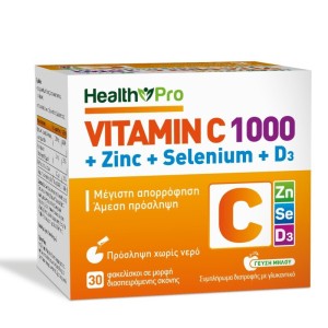Health Pro Vitamin C 1000 & Zinc & Selenium & D3 Βιταμίνη για Ενίσχυση του Ανοσοποιητικού, τo Δέρμα & Αντιοξειδωτική δράση 30 φακελίσκοι
