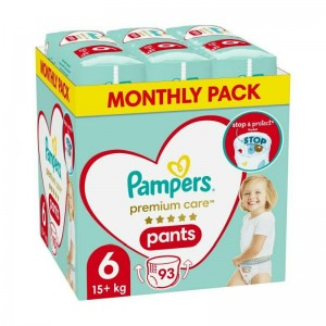 Pampers Premium Care No.6 Monthly Pack (15+kg) Βρεφικές Πάνες Βρακάκι, 93τεμ