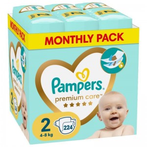 Pampers Premium Care Monthly Pack No.2 (4-8kg) Βρεφικές Πάνες, 224τεμ