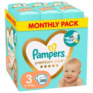Pampers Premium Care Monthly Pack Πάνες No.3 για 6-10kg, 200τεμ