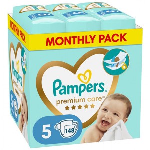 Pampers Premium Care Monthly Pack Πάνες No.5 για 11-15kg, 148τεμ